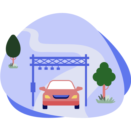 Illustration of car driving through a toll road